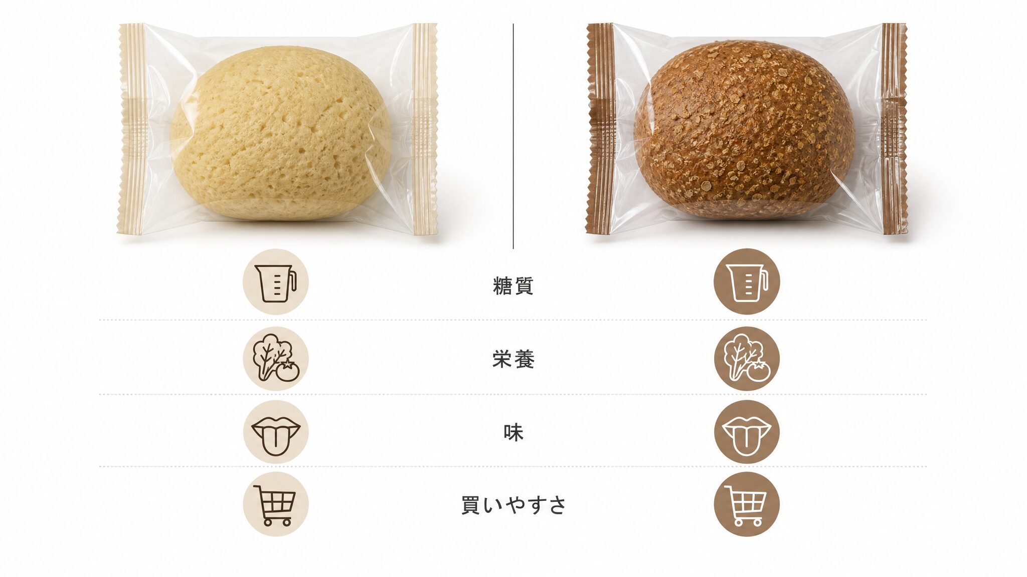 ゼンブブレッドとベースブレッドどっちを選ぶべきか、糖質、栄養、味、買いやすさの違いを比較する画像