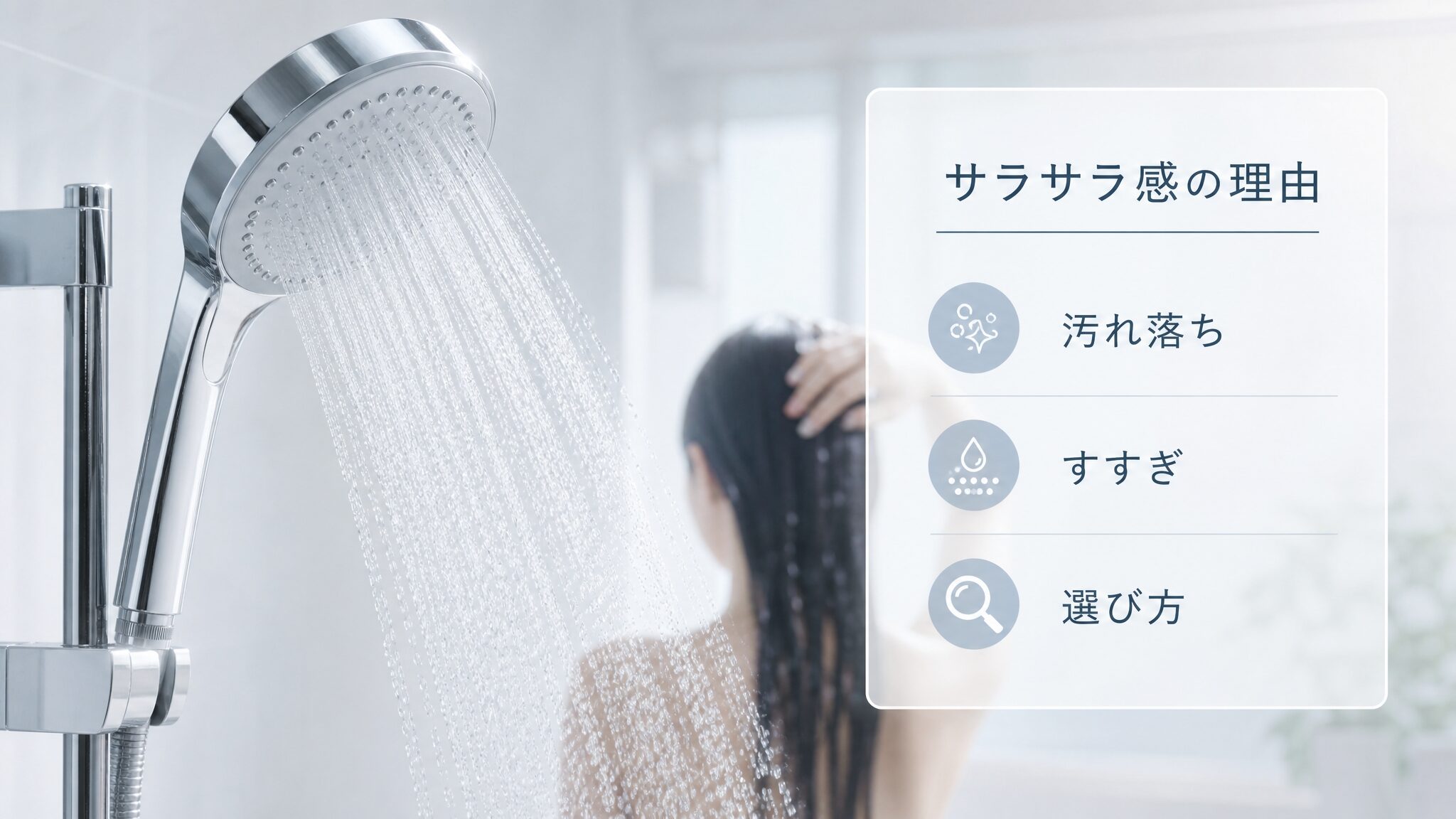 リファのシャワーヘッドで髪がサラサラになるのはなぜかを、汚れ落ちやすすぎ、選び方の観点で示すメイン画像